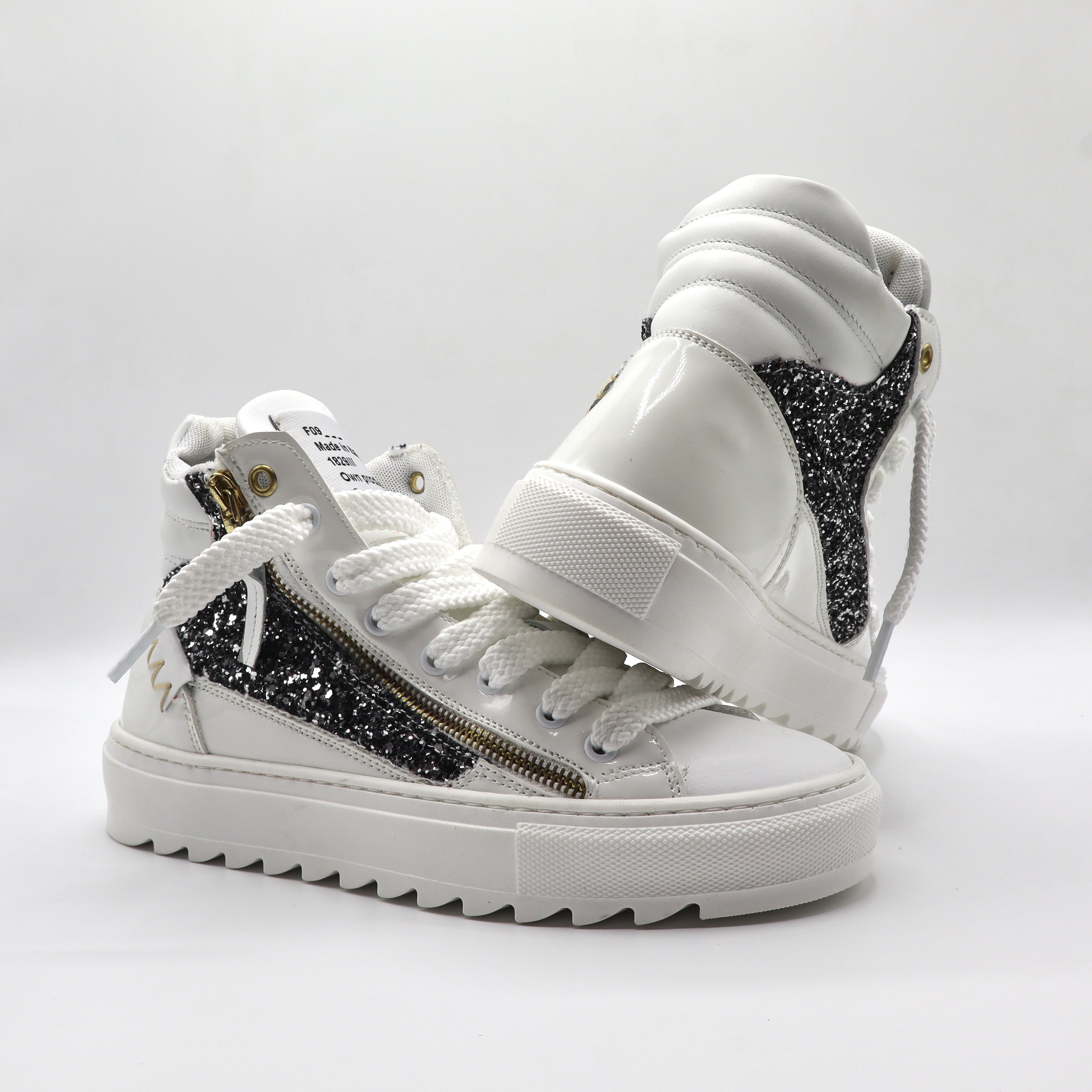 SQUALOS HIGH 2.0 white and black glitter