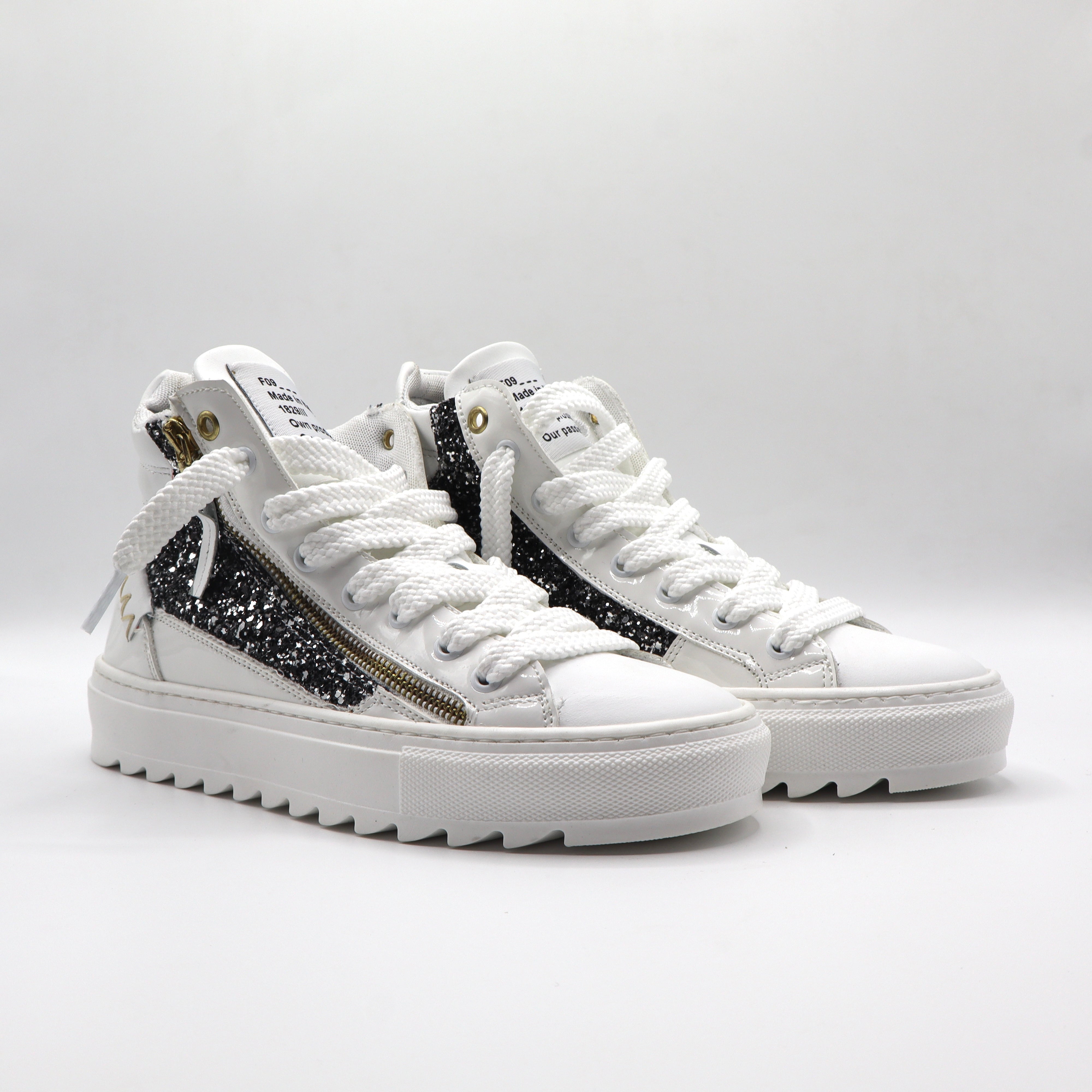 SQUALOS HIGH 2.0 white and black glitter